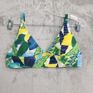 Aerie Bikini Top Womens L Multicolor Tropical Triangle Padded Strappy Pullover